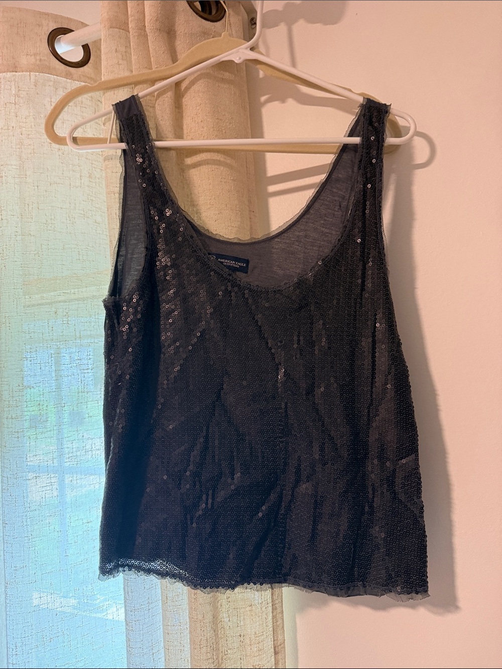 American Eagle Outfitters Black Sequin Scoop Tank